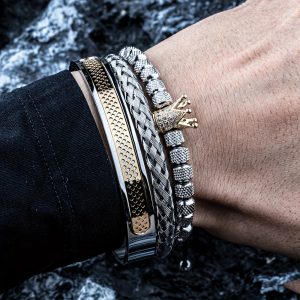 Accueil ensemble de bracelets de luxe pour hommes bracelet couronne en acier inoxydable 304 avec détails, plaqué argent, parfait pour un usage quotidien ou comme cadeau, idéal pour noël, la saint valentin